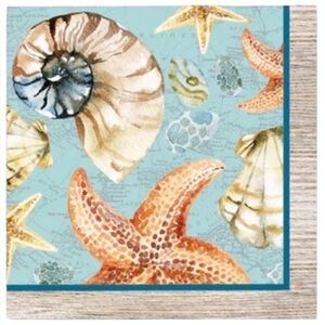 Blueink Two (2)Watercolor Seashell and Starfish Decoupage Luncheon Napkins